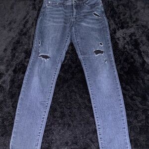 Aeropostale Dark Wash Ripped Mid Rise Ankle Jeggings